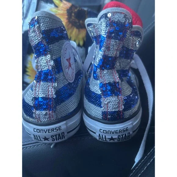 RARE Converse Chuck Taylor All Star Sequin America Flag Hightop Sneakers 549638C - Picture 2 of 6